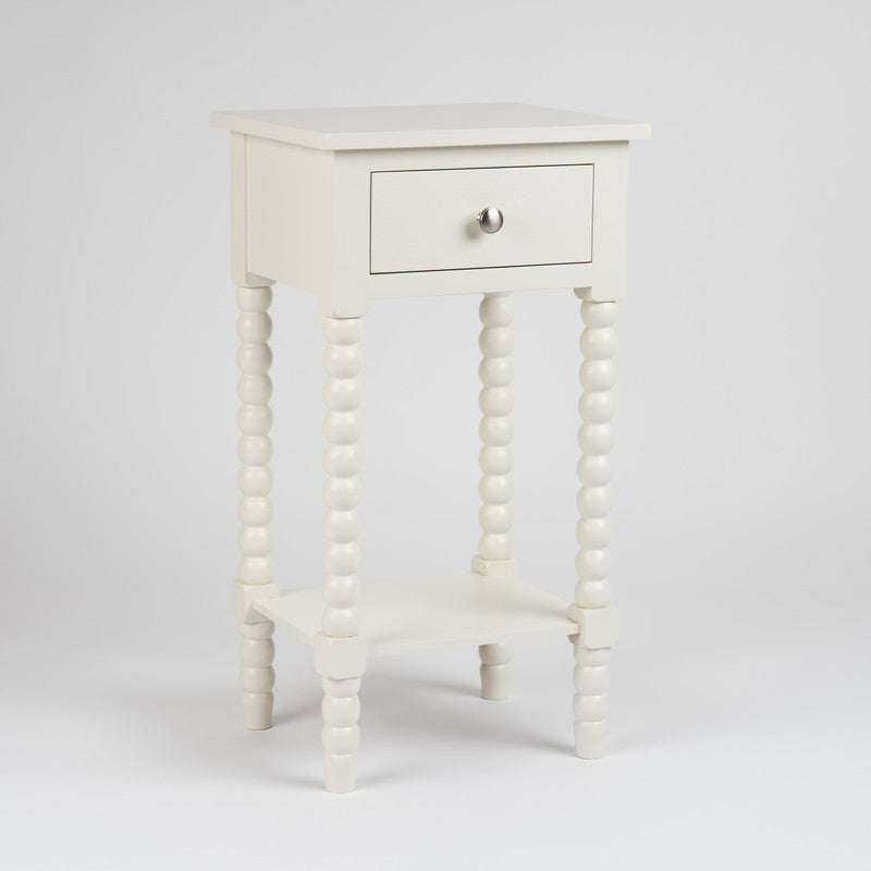 Ivory Bobbin Side Table with Drawer
